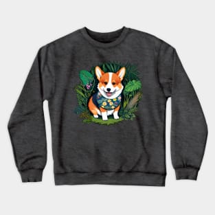 cute corgi with floral patterns Crewneck Sweatshirt